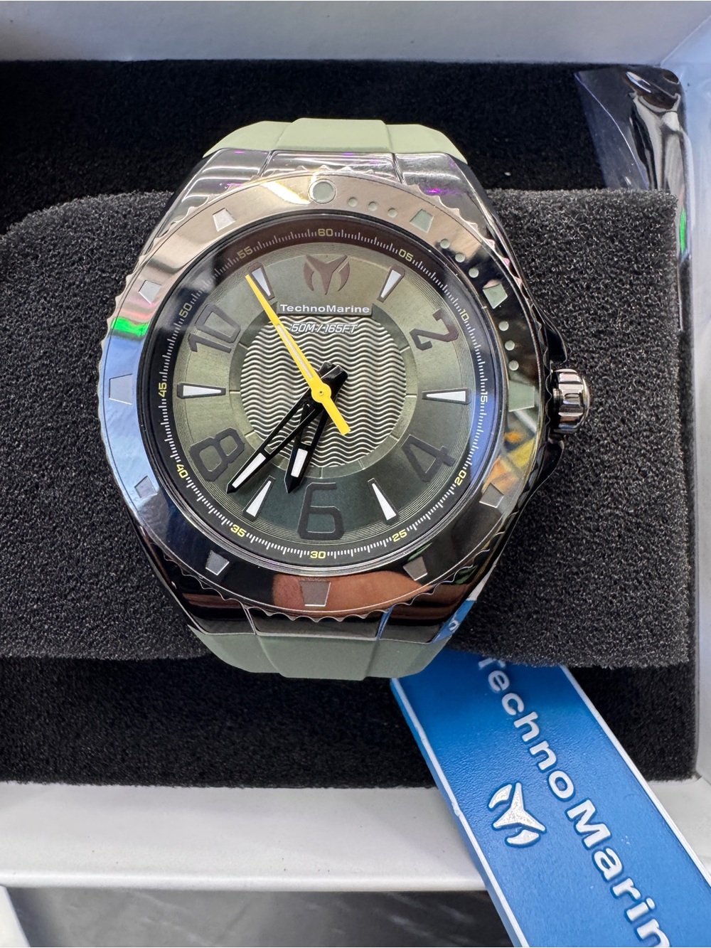 Technomarine Olive Green Dial Watch with Yellow Second Hand